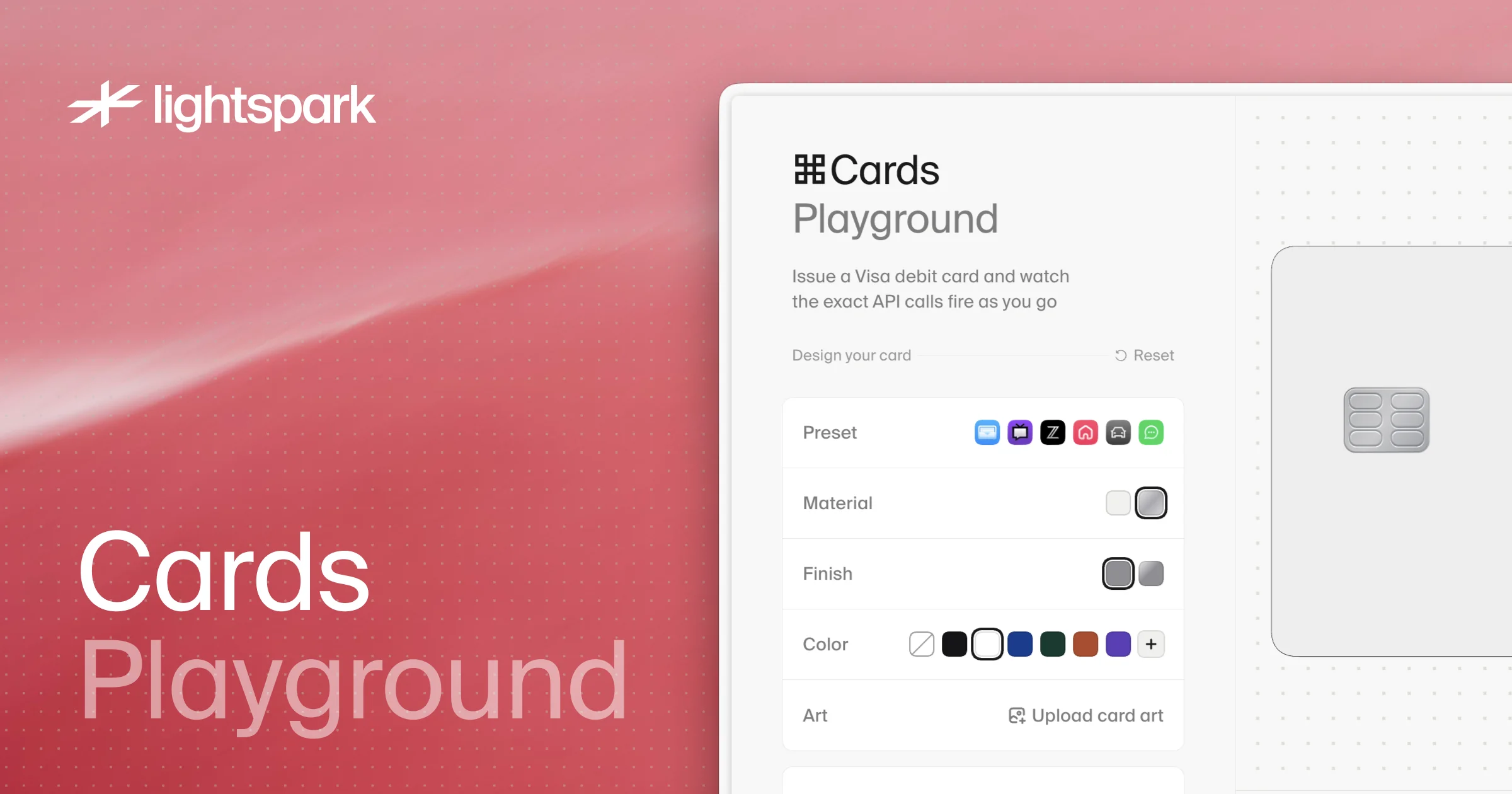 Lightspark Docs — Issue a branded Visa debit card and watch the API calls fire as you go